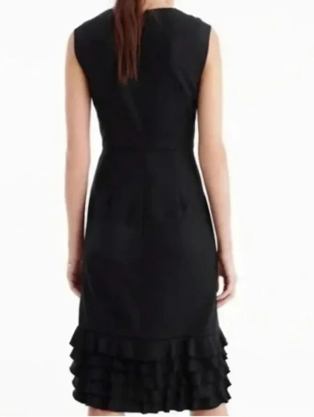 J.CREW Black 100% Wool Sleeveless Tiered Ruffle Cocktail LBD Sheath Midi Dress